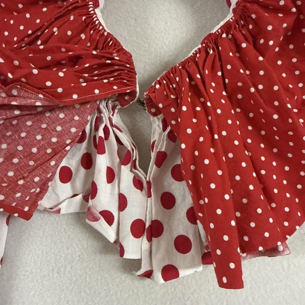 Vtg Handmade Clown Suit Polka Dot Costume Cone Hat Ruffled Collar Red White Flaw